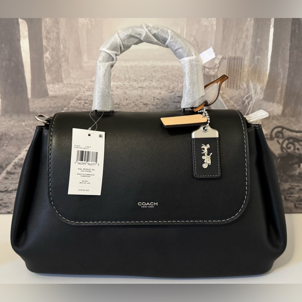 NWT Coach Slouchy Rogue Top Handle Bag Glovetanned Leather Black Silver CCC39